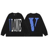Vlone Sweatshirts Autumn and Winter Blue Big V Letter Crew Neck