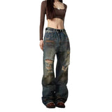 Unisex Jeans Retro Ripped Jeans Straight Loose Casual