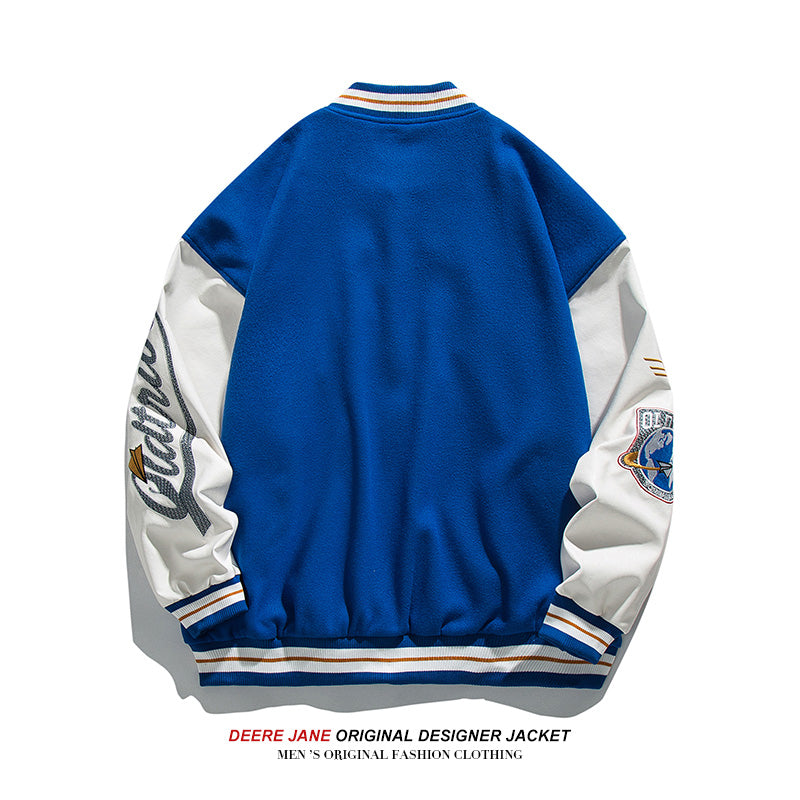 Men's Baseball Jacket Spring Stitching Baseball Uniform Men's Loose Blue Casual Jacket Jacket