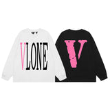 Vlone Sweatshirts Autumn and Winter Pink Big V Letter Crew Neck