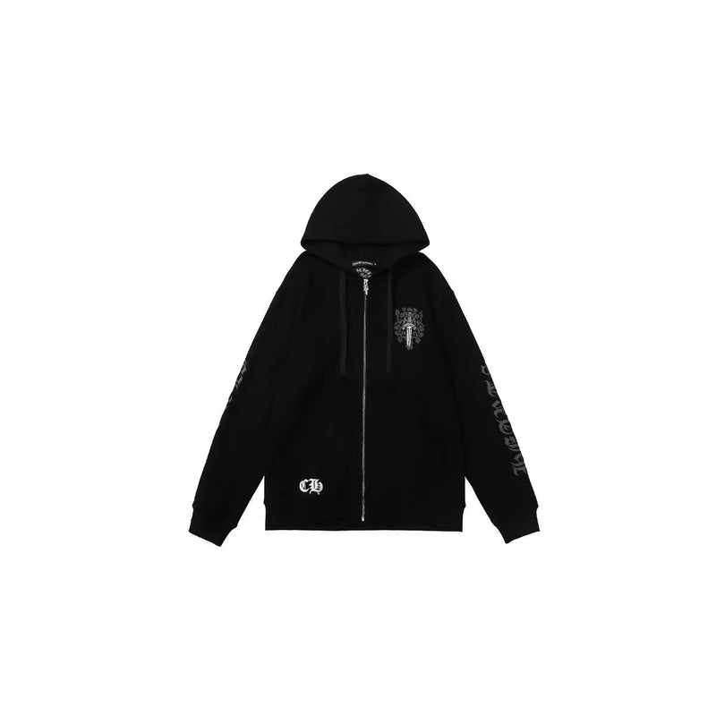 CHH Chrome Heart Hoodie Sanskrit embroidered hooded zip-up sweater