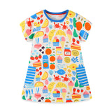 Girl Dress Girls' Summer Knitted Cotton Cartoon Printed Princess Dress Cute round Neck
