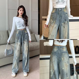 Unisex Jeans American vintage washed jeans vibe straight wide legs