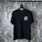 CHH Chrome Heart T Shirts Cross Leather Print Short Sleeve T-Shirt Loose