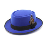 Walter White Hats British Autumn Winter Retro Versatile Fedora Hat Flat Top Woolen Feather French Top Hat