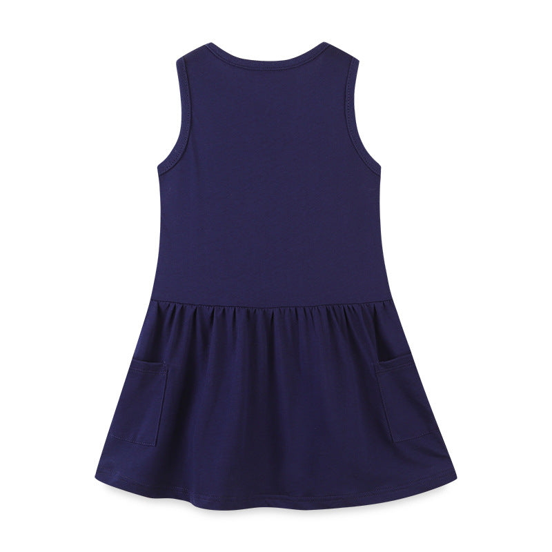 Girl Dress Children's Summer Clothing Skirt Girls' Vest Dress Knitted Cotton Cartoon Printed Princess Dress