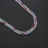 Zircon necklace colorful three-prong tennis chain