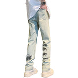 Unisex Jeans American Washed Old Printed Jeans ins