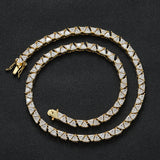 Zircon necklace front and back triangle rhombus tennis chain