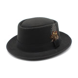 Walter White Hats British Autumn Winter Retro Versatile Fedora Hat Flat Top Woolen Feather French Top Hat