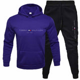 Tommy T Hoodie Fall Winter Men Fleece-Lined Hoodie Suit Printing Solid Color Hoodie Sports