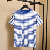 Tommy T Shirts Tommy Summer Simple Fashion round Neck Striped Yarn-Dyed Stitching T-shirt