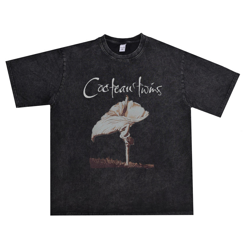 Rock Star T Shirt Cocteau Twins Band Printed T-shirt Pure Cotton Men and Women Washed Distressed