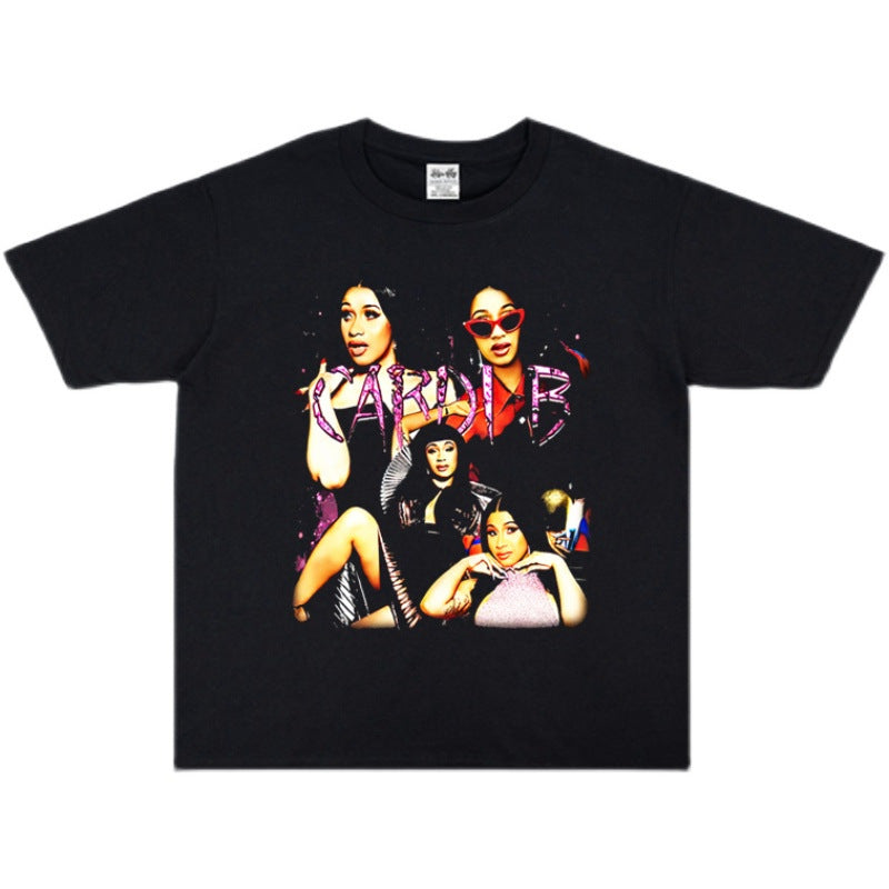 Rock Star T Shirt Rapper Female Singer Cardi B Printed T-shirt Short Sleeve Loose round Neck