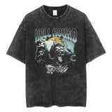 Rock Band T Shirt Washed Distressed Short Sleeve Hip Hop T-shirt Loose High Street