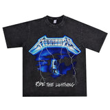 Rock Star T Shirt Metallica Rock Washed Distressed T-shirt Loose Street Men and Women