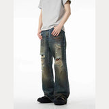 Unisex Jeans Retro Ripped Jeans Straight Loose Casual