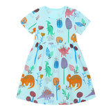 Girl Dress Children's Summer Clothing Dress Girls Fashion Princess Dress Cartoon Printed Knitted Cotton Short Sleeve