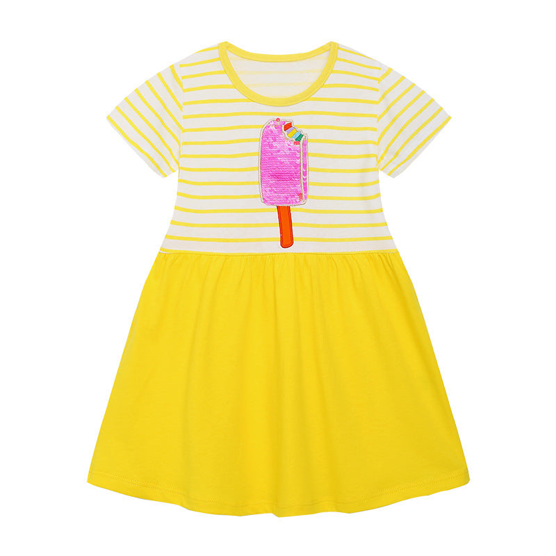 Girl Dress Summer Girls' Dress Knitted Cotton Short Sleeve Children Shirt Cute Printed