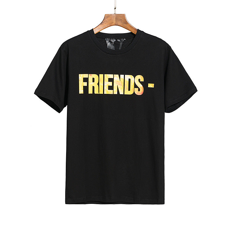 Vlone T Shirt Spring and Autumn Psychedelic Yellow Big V