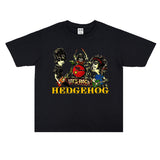 Rock Star T Shirt Hedgehog Band T-shirt Short Sleeve round Neck Men and Women Retro Distressed