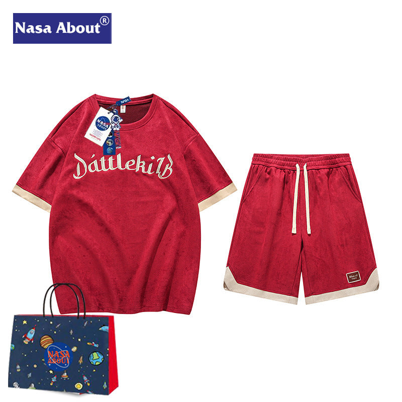 Nasa Tracksuit Leisure Sports Suit Men's Summer Couple Short-Sleeved T-shirt Women