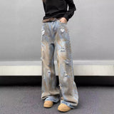 Unisex Jeans Vintage Scrub Old Tie-Dyed Micro Flared Pants