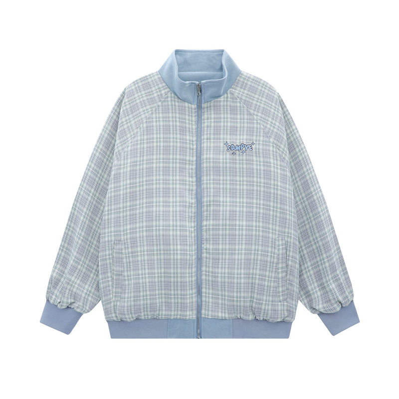 Unisex Baseball Jersey Spring and Autumn Jacket Double-Sided Plaid Embroidered Loose Casual Couple Jacket