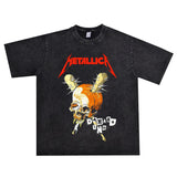 Rock Star T Shirt Metallica Rock Washed Distressed T-shirt Loose Street Men and Women