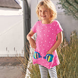 Girl Dress Girls' Summer Knitted Cotton round Neck Embroidered Princess Dress Cute Pocket