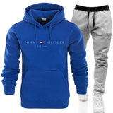 Tommy T Hoodie Fall Winter Men Fleece-Lined Hoodie Suit Printing Solid Color Hoodie Sports