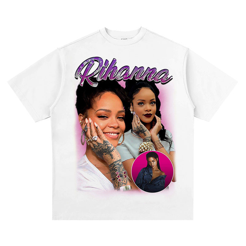 Hip Hop Rapper T Shirt Short Sleeve T-shirt Loose Men's and Women's Cotton
