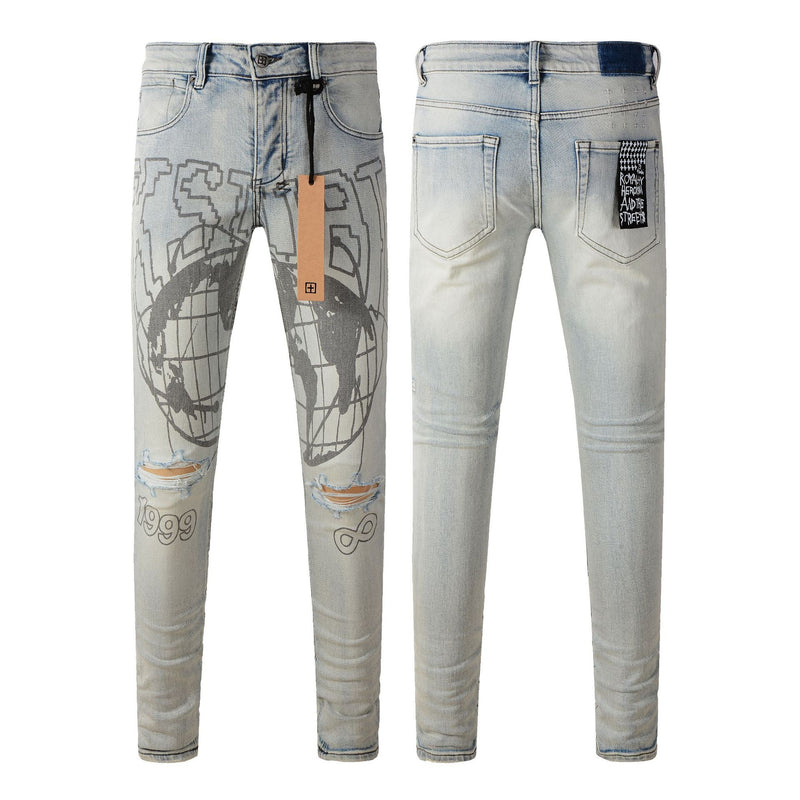KSUBI Jeans Slim Fit Casual Stretch Ripped Jeans