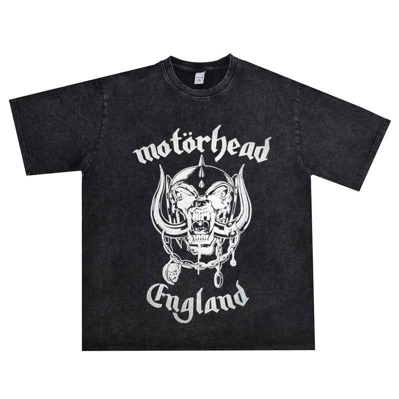 Rock Star T Shirt Motorhead Rock Band Washed Distressed T-shirt Loose