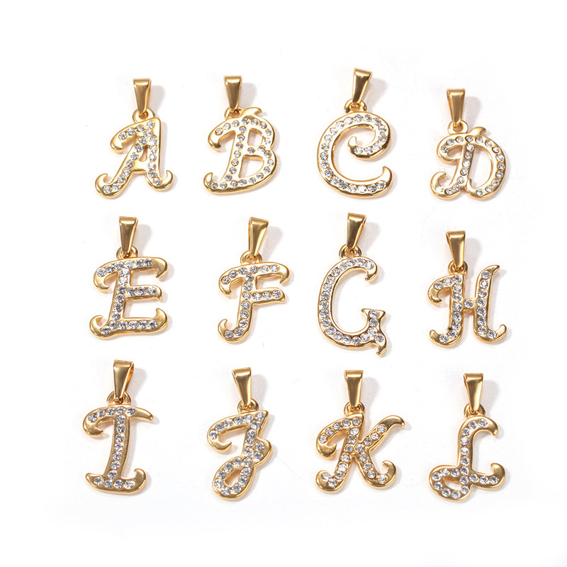 Jewelry Titanium Steel Diamond Flower Body 26 Letters A~ Z Pendant Necklace Alphabet Pieces