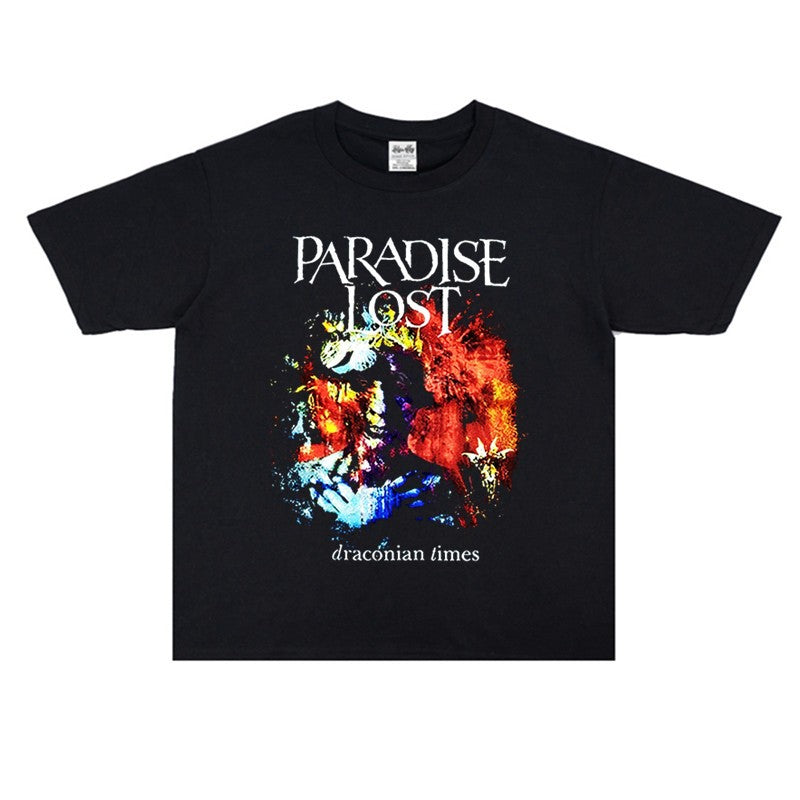Rock Star T Shirt Printed T-shirt Loose-Fitting Pure Cotton Short Sleeves Heavy Weight