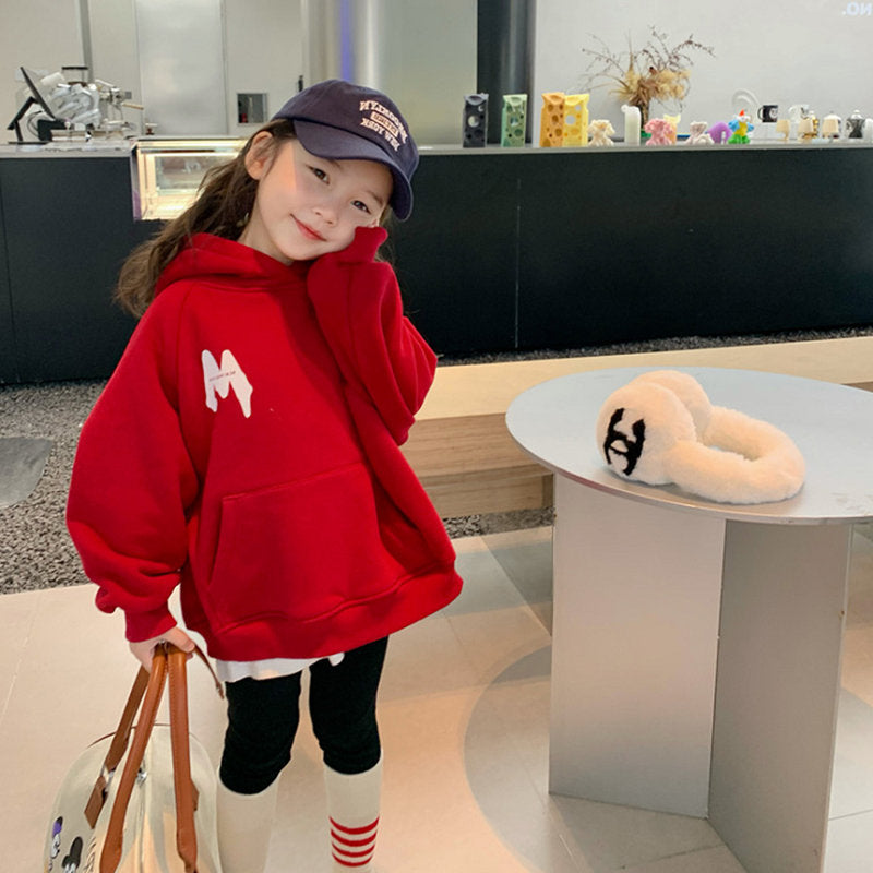 Girl Jacket Girls' Sweater Printed Letter Hooded
