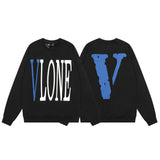 Vlone Sweatshirts Autumn and Winter Letter Big V Pattern Crew Neck
