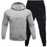 Tommy T Hoodie Fall Winter Men Fleece-Lined Hoodie Suit Printing Solid Color Hoodie Sports