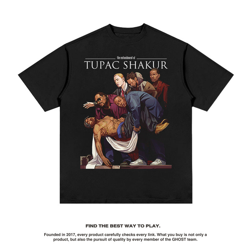 Hip Hop Rapper T Shirt Distressed Printed Short Sleeve T-shirt Loose