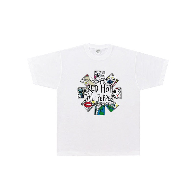 Rock Star T Shirt T-shirt Red Chilli Band Rock American Street Loose Short Sleeve