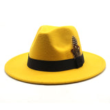 Walter White Hats Fashion Couple Feather Woolen Top Hat Flat Brim Big Brim Jazz Hat