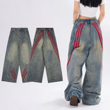 Unisex Jeans American Splicing Old Jeans Loose Casual
