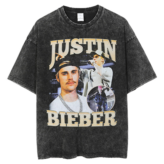 Hip Hop Rapper T Shirt Short Sleeve T-shirt Hip Hop Loose Drop Shoulder