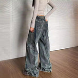 Unisex Jeans Lightning Pattern Old Jeans Loose Wide Leg Straight