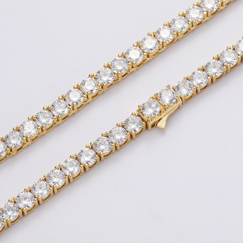 Zircon necklace spring buckle copper micro-paved zircon single row chain