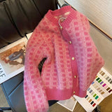 Girl Jacket Girl's Sweater Plaid Warm Cardigan Top Autumn and Winter
