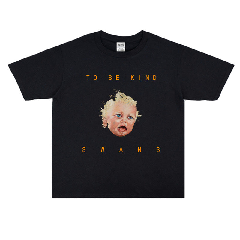 Rock Star T Shirt Swan Band Printed T-shirt Short Sleeve round Neck Men's and Women's Cotton Loose