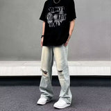 Unisex Jeans American Retro Ripped Jeans Straight Wide Leg Pants