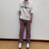 Unisex Jeans Dirty Pink High Waist Wide Leg Jeans Spring/Summer
